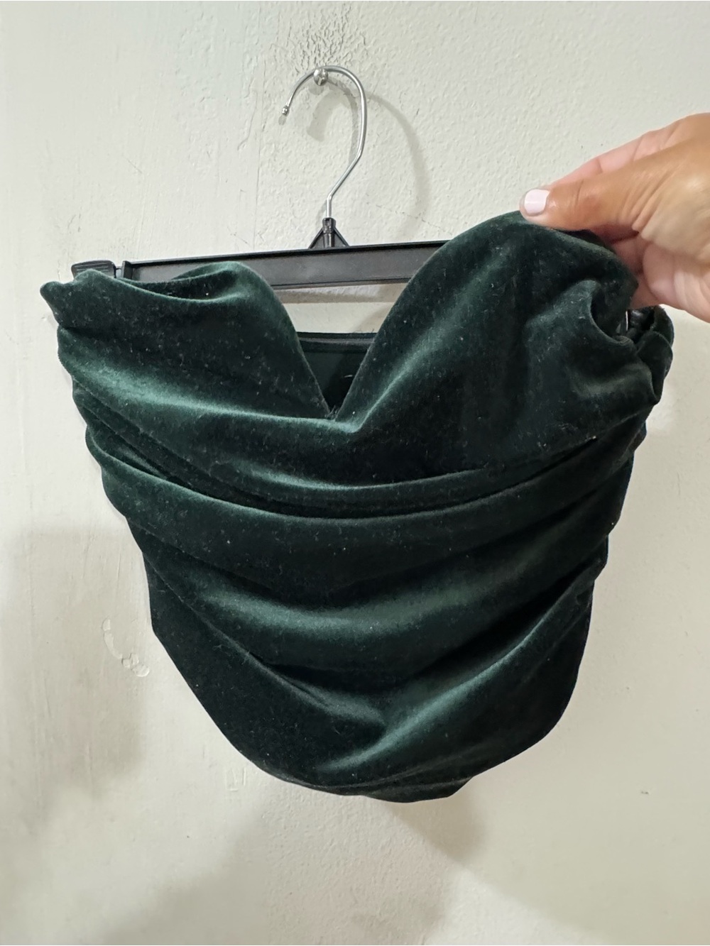 Express Velvet Draped Tube Top - Dark Green, size XS - Picture 2 of 4